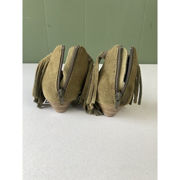 Minnetonka Womens Wedge Sandals Size 7 Green Suede Fringe Western Festival - Picture 11 of 12